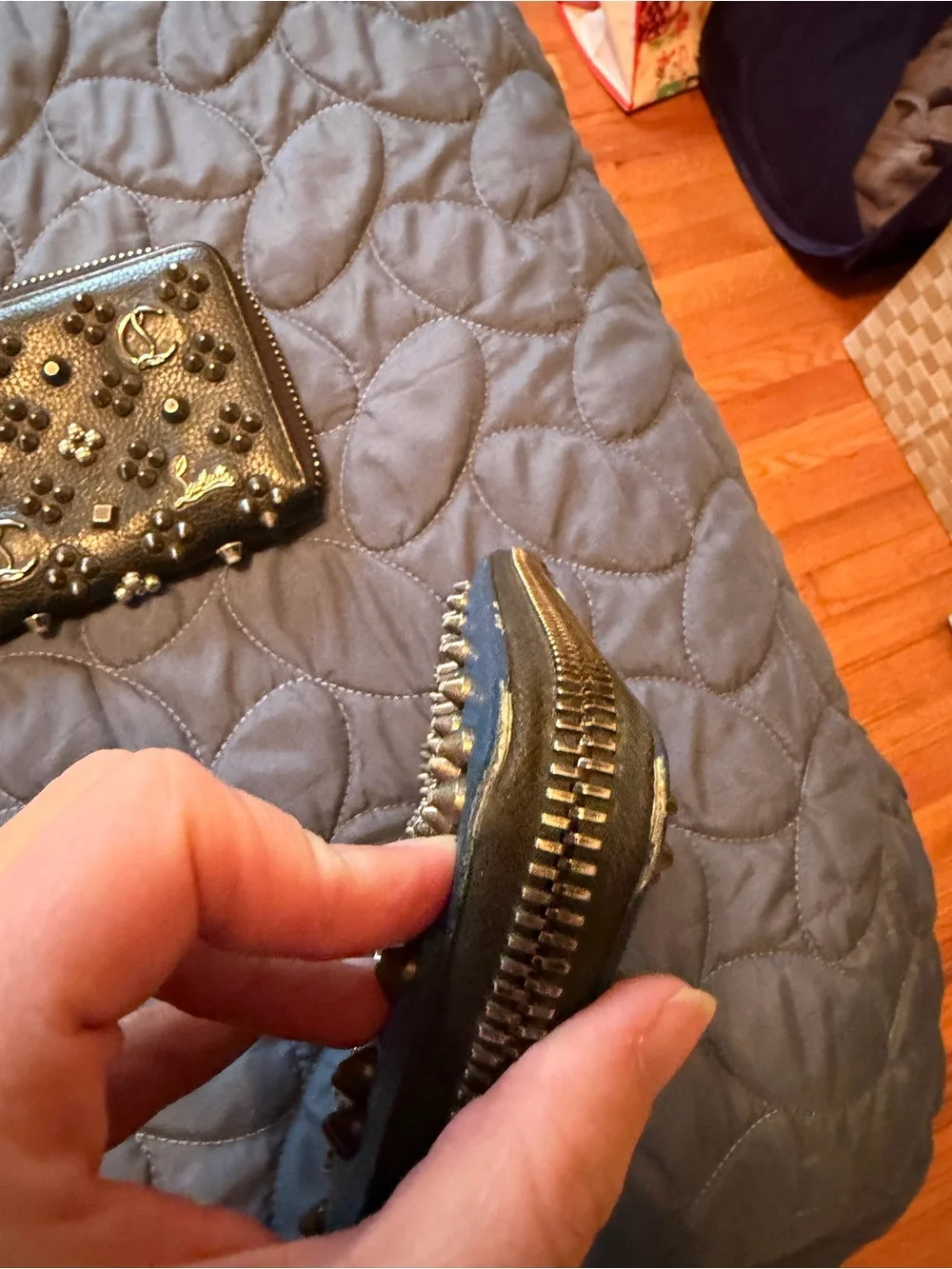 Christian Louboutin Embellished Zip-Around Wallets in Black and Blue - Picture 3 of 16